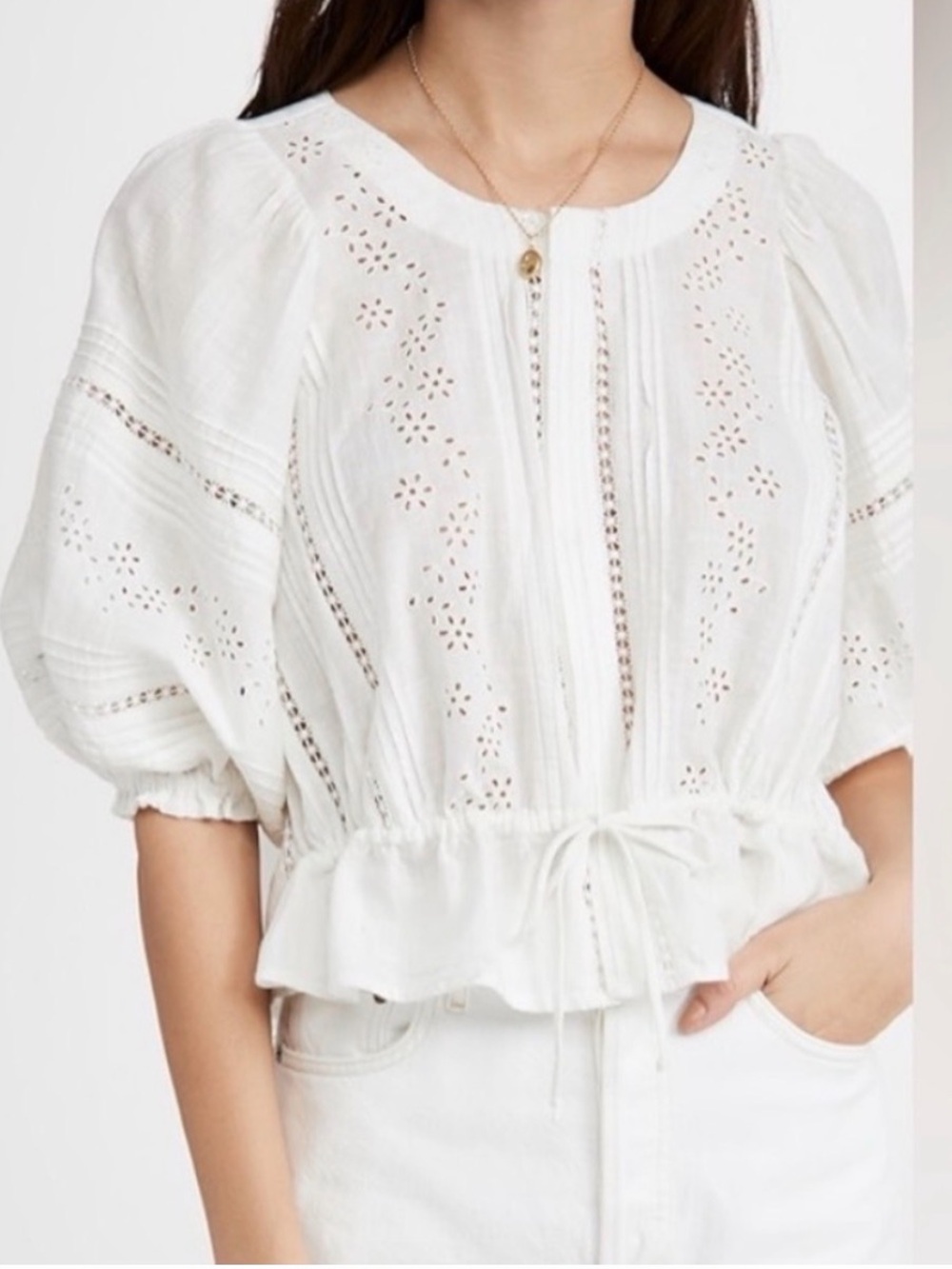 Women’s White Eyelet Peasant Top - Joie